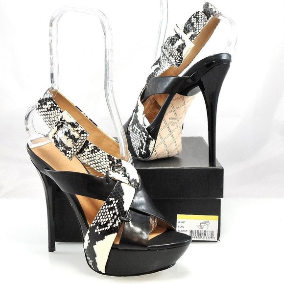 NIB$695 L.A.M.B. Echo Snakeskin Platform Sandals Stiletto Heels Slingback 8.5 - Picture 2 of 14